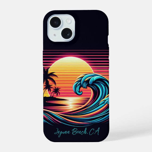 Sunset Retro Surf Wave iPhone 15 Hülle (Rückseite)