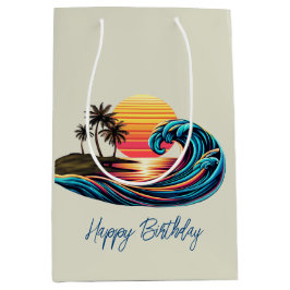 Sunset Retro Surf Wave Mittlere Geschenktüte