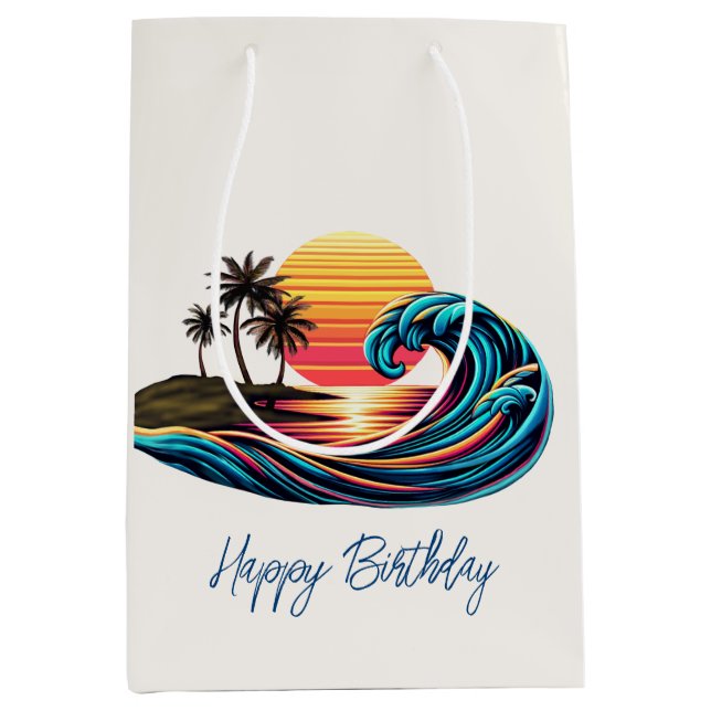 Sunset Retro Surf Wave Mittlere Geschenktüte (Vorderseite)