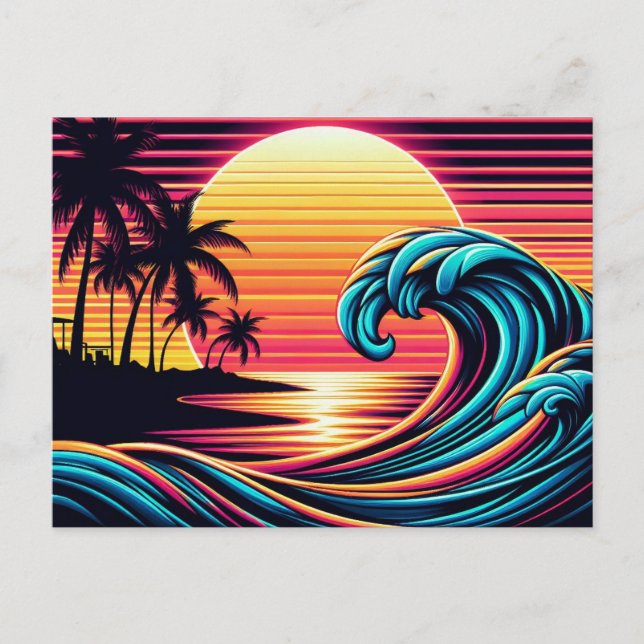 Sunset Retro Surf Wave Postkarte (Vorderseite)