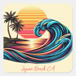 Sunset Retro Surf Wave Quadratischer Aufkleber