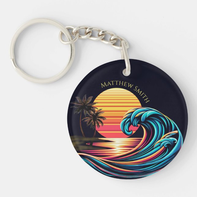 Sunset Retro Surf Wave- Schlüsselanhänger (Vorderseite)