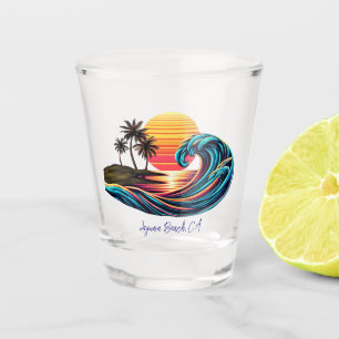 Sunset Retro Surf Wave Schnapsglas