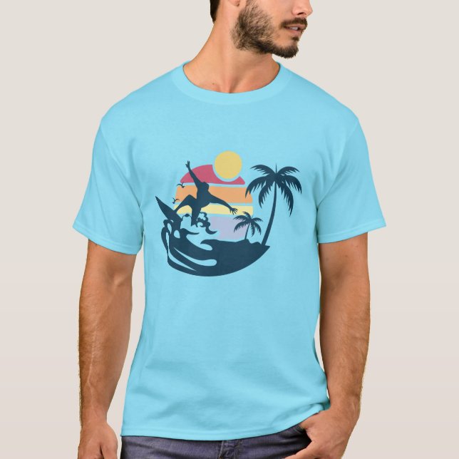 Sunset Retro Surfing Surf Beach Summer Vibes Surf T-Shirt (Vorderseite)