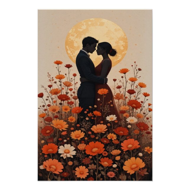 Sunset Romance Painting - Floral Couple Wall Art Poster (Vorderseite)