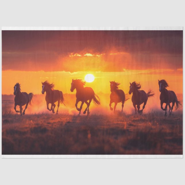Sunset Running Horses Decoupage Seidenpapier (Vorderseite)