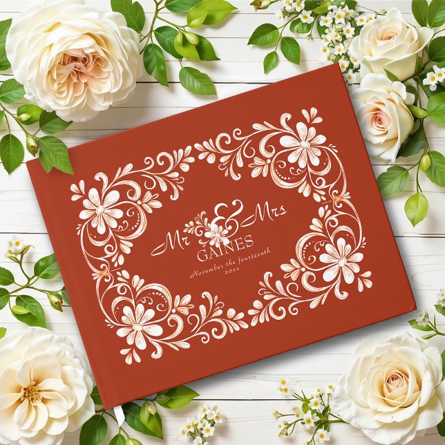 Sunset Rust Red Shabby Chic Wedding Guest Book Gästebuch (Von Creator hochgeladen)