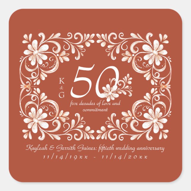 Sunset Rust Shabby Chic 50th Anniversary Sticker (Vorderseite)