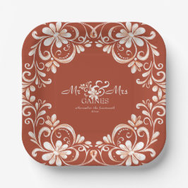 Sunset Rust Shabby Chic Mr & Mrs Wedding Plate Pappteller