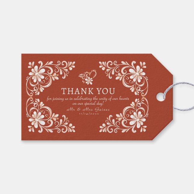 Sunset Rust Shabby Chic Vielen Dank für Ihr Hochze Geschenkanhänger (Vorderseite (Horizontal))