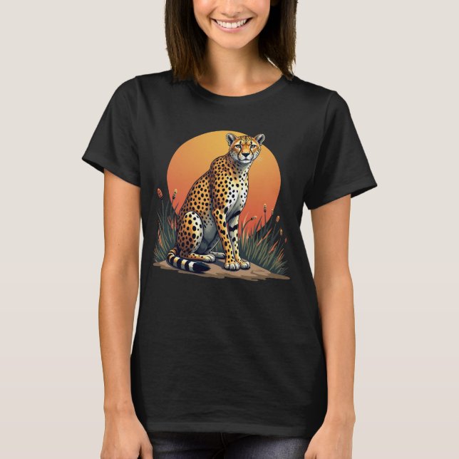 Sunset Safari Cheetah Graphic T - Shirt for Women (Vorderseite)