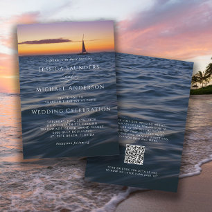 Sunset Sail Moderne Nautische Hochzeit mit QR-Code Einladung