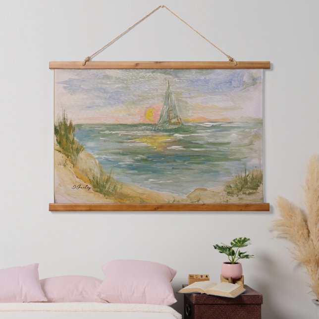 Sunset Sail Tapestry Wandteppich Mit Holzrahmen (Schlafzimmer)