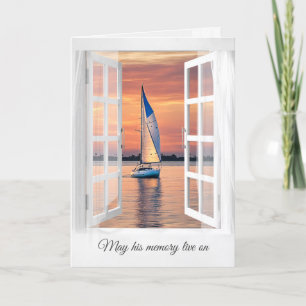 Sunset Sailboat in Window Beileid Karte