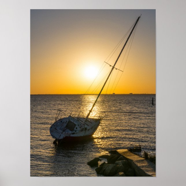 Sunset Sailboat Shipwreck Golf Breeze FL Poster (Vorne)