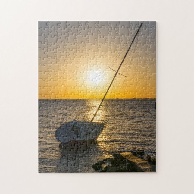 Sunset Sailboat Shipwreck Golf Breeze FL Puzzle (Vertikal)