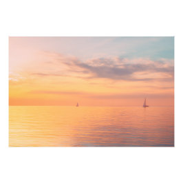Sunset Sailboats Calm Ocean Horizon Glow Fotodruck
