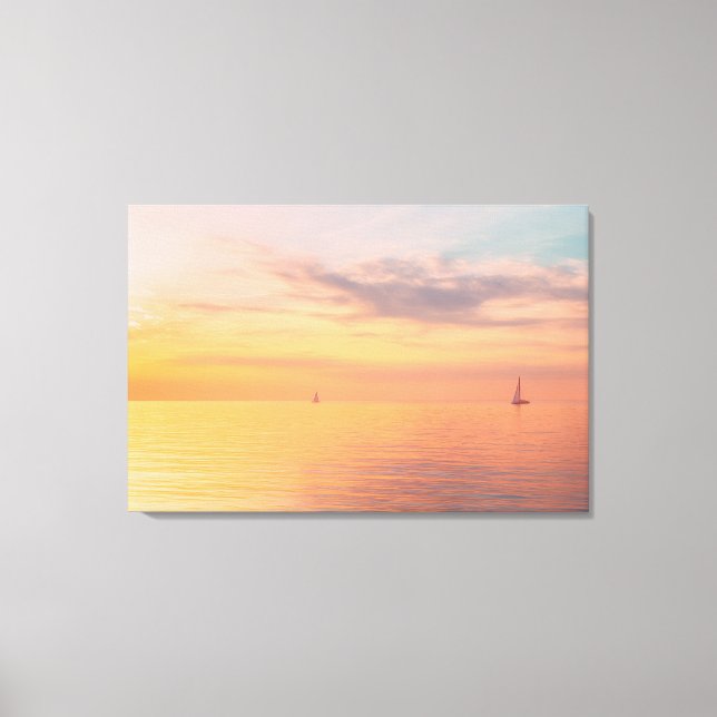 Sunset Sailboats Calm Ocean Horizon Glow Leinwanddruck (Vorderseite)