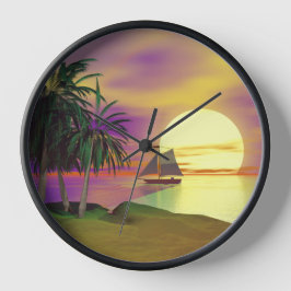 Sunset Sailing Runde Wanduhr