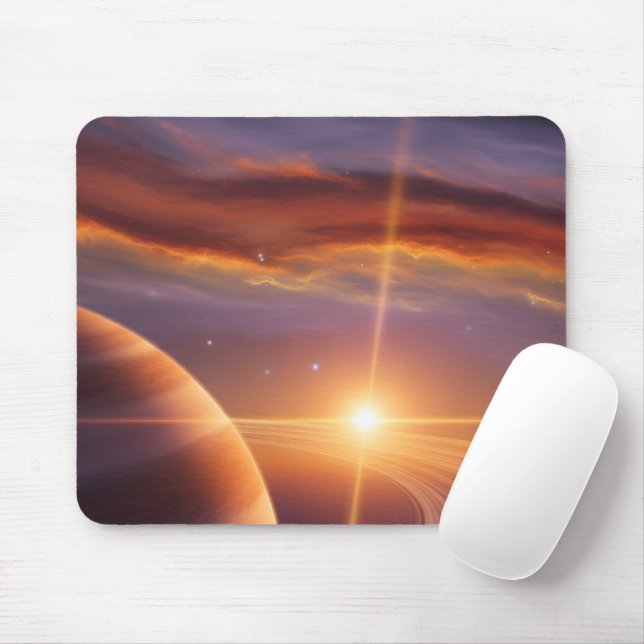 Sunset Saturn Rings Cosmic Space Art Mousepad (Mit Mouse)