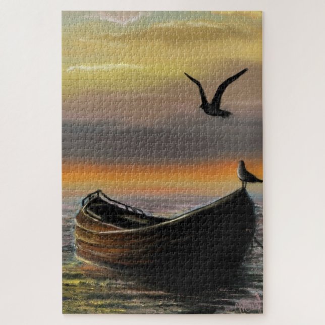 Sunset Sea Boat Puzzle (Vertikal)