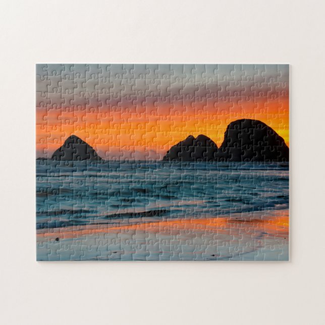 Sunset, Sea Stacks, Ocean Side, Oregon, USA Puzzle (Horizontal)