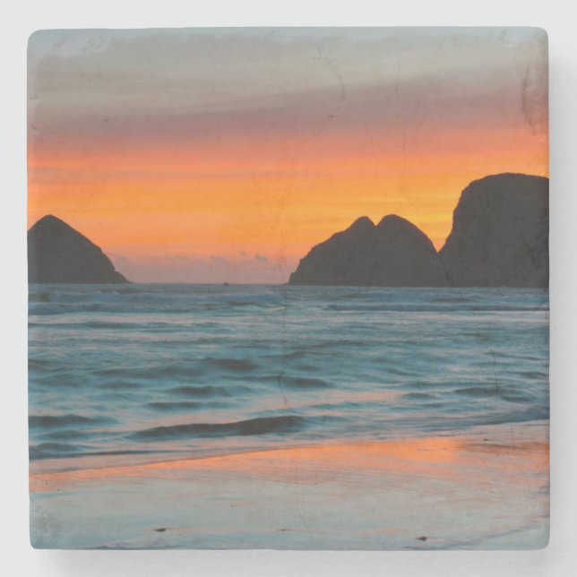 Sunset, Sea Stacks, Ocean Side, Oregon, USA Steinuntersetzer (Vorderseite)