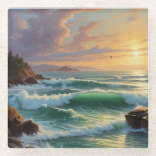Sunset Seascape Painting Artwork Glasuntersetzer