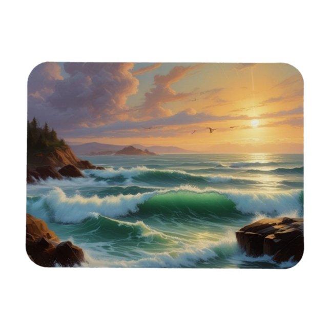 Sunset Seascape Painting Artwork Magnet (Horizontal)
