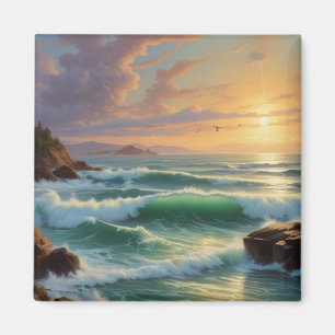 Sunset Seascape Painting Artwork Magnet