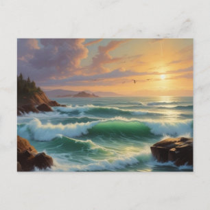 Sunset Seascape Painting Artwork Postkarte