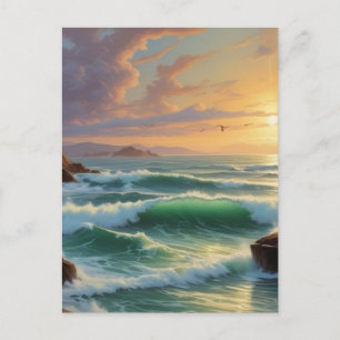 Sunset Seascape Painting Artwork Postkarte