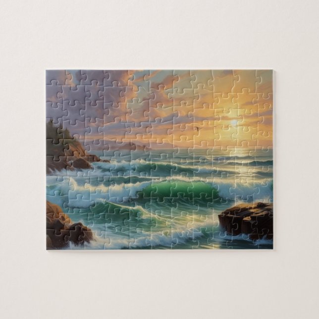 Sunset Seascape Painting Artwork Puzzle (Horizontal)