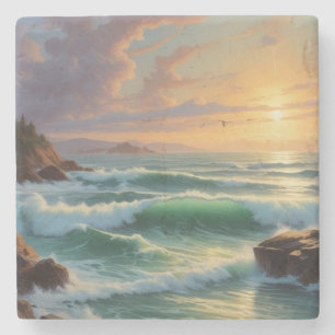 Sunset Seascape Painting Artwork Steinuntersetzer