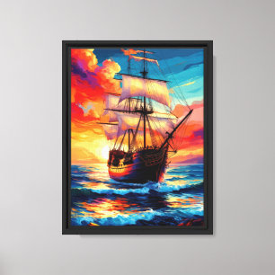 Sunset Segelschiff auf lebendigen Ozeanwellen Leinwanddruck