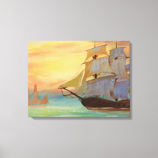 Sunset Segelschiffe handbemalt Schöne Kunst Leinwanddruck (Vorderseite)