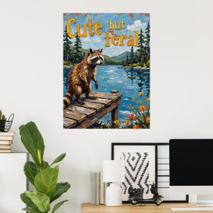 Sunset Serenade: Raccoon auf dem Pier Poster