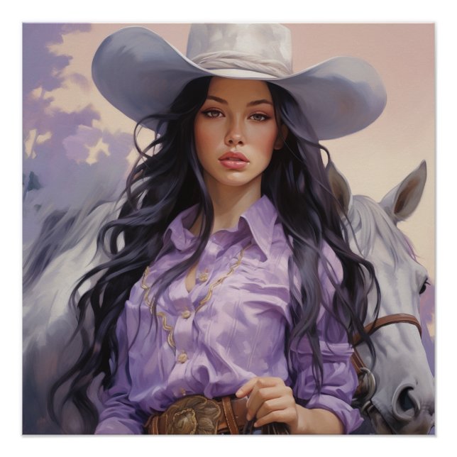 Sunset Serenity: Cowgirl Wall Art Poster (Vorderseite)
