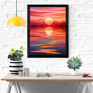 Sunset Serenity - Lebhafte Landschaft Kunst, Dicht Poster