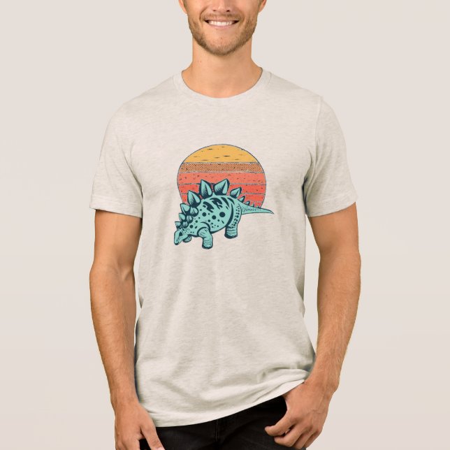Sunset Serenity: Retro Stegosaurus T-Shirt Tri-Blend Shirt (Vorderseite)