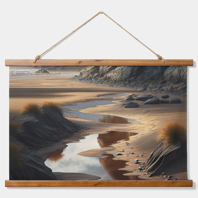 Sunset Shore Wandteppich Mit Holzrahmen (Vorne)