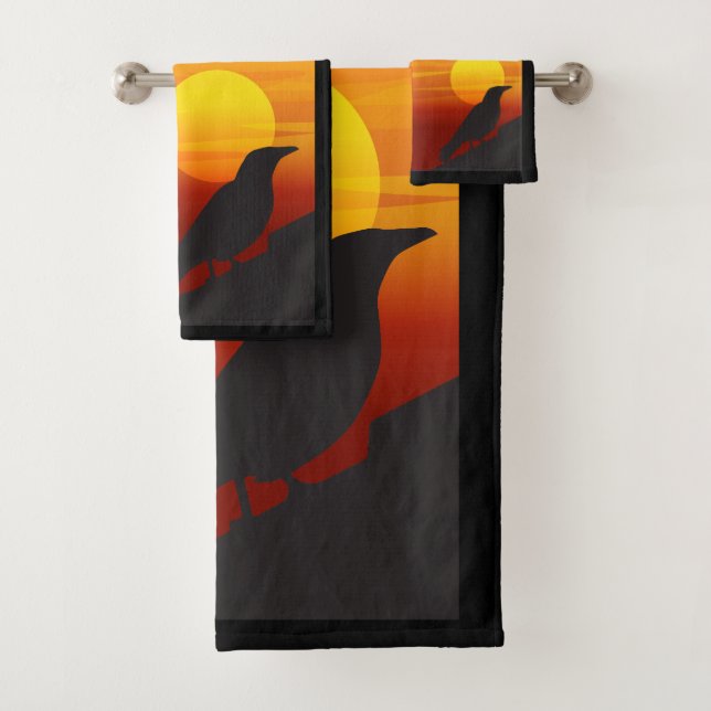 Sunset Silhouette Black Bird - Raven Badhandtuch Set (Insitu)