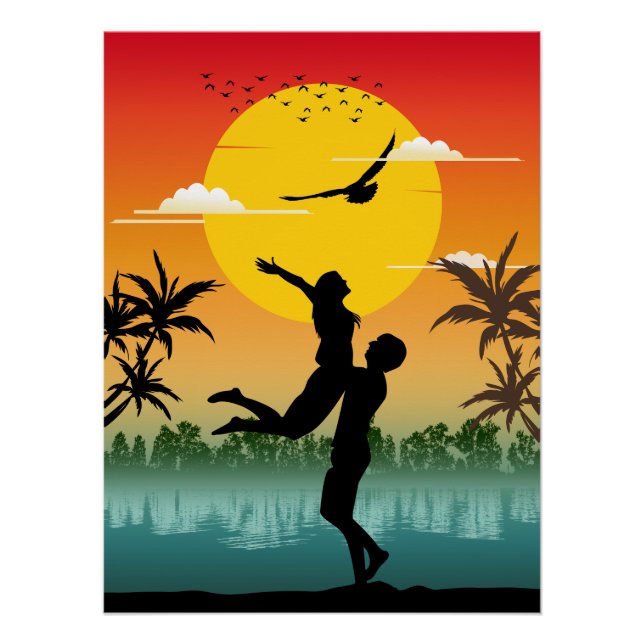 Sunset Silhouette Lover Summer Vibes Romantisches  Poster (Vorderseite)