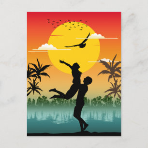 Sunset Silhouette Lover Summer Vibes Romantisches Postkarte