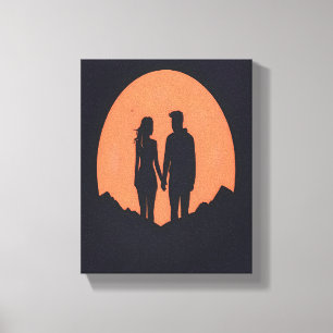 Sunset Silhouette Luple Minimalistische Liebe Art Leinwanddruck