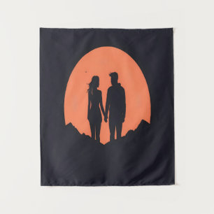 Sunset Silhouette Luple Minimalistische Liebe Art Wandteppich