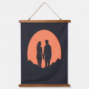 Sunset Silhouette Luple Minimalistische Liebe Art Wandteppich Mit Holzrahmen