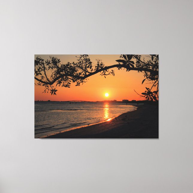 Sunset-Silhouette mit Baumzweig Leinwanddruck (Vorderseite)