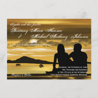 Sunset Silhouette Mountain Lake Wedding Invitation Einladung