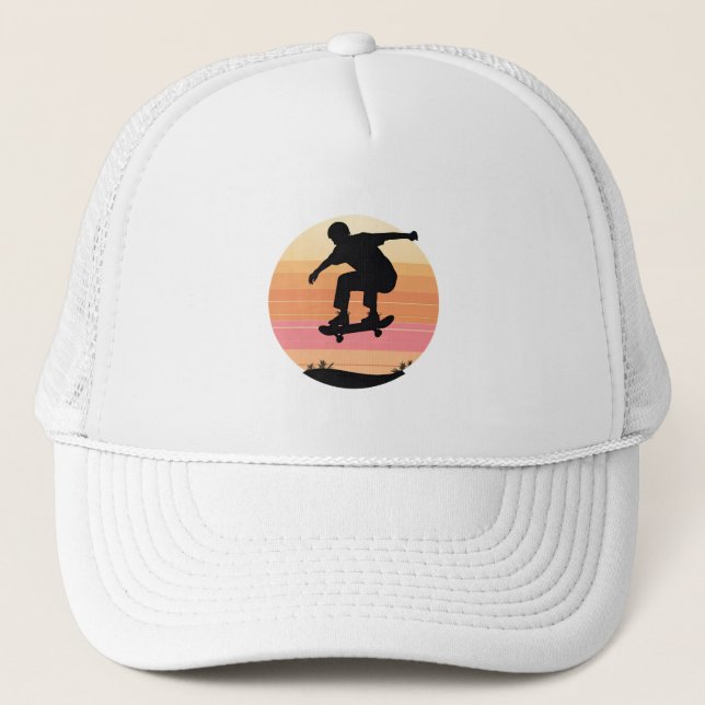 Sunset Skater Silhouette - Minimaler Skate Art Truckerkappe (Vorderseite)